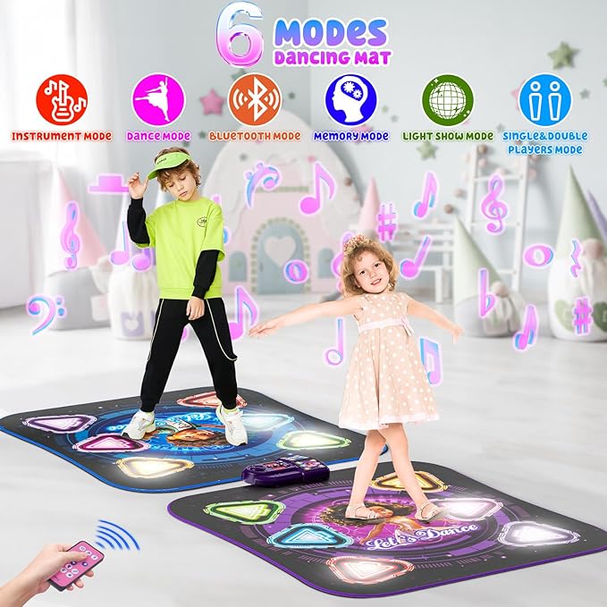Dance Mat, 2025 Light Up 2-Player Opposing Dance Pad with Single & Double Player Modes, 12-Button Kids Music Toys with Bluetooth, Birthday for 3-12 Year Old Boys Girls-CubbioJoy