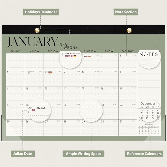 Desk Calendar 2025-2026, Runs Until December 2026 - Large Size 17" x 12" Desktop/Wall Monthly Calendar with To Do List, Personal Desk Calendar Planner for Home, School, Office-CubbioJoy