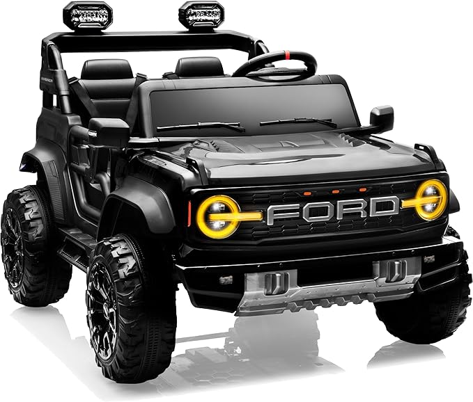 24V Ride on Toys for Big Kids, Licensed Ford Bronco Raptor Electric Car 2 Seater with Remote Control, Kids Ride on Cars w/ 2-Seater, 4.3 Mph Max Speed, Soft Start Function (24V, Black)-CubbioJoy