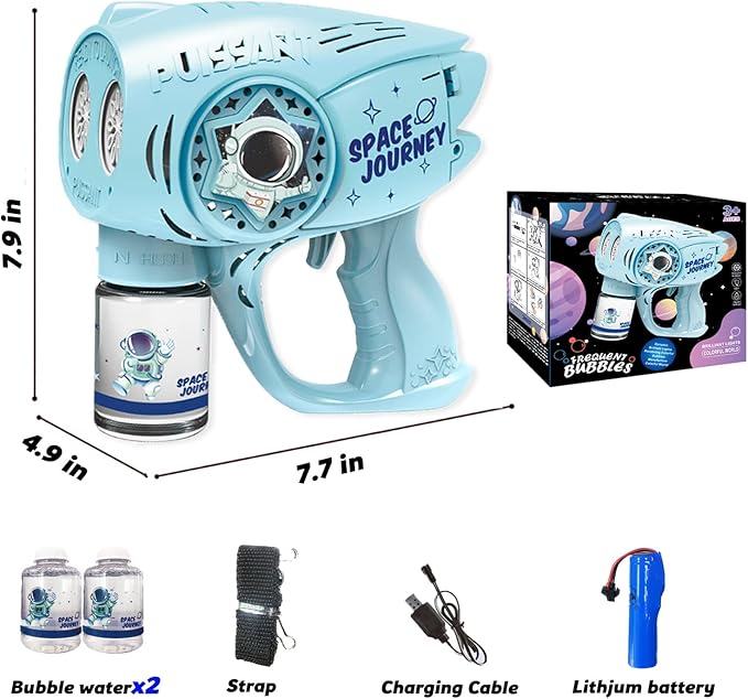 Automatic Gatlin Bubble Gun，Rocket Launcher Bubble Machine Gun，Thousands of Bubbles Per Minute, Suitable for Kids, Adults, Party Favors for Girl Boy (TK-Blue)-CubbioJoy