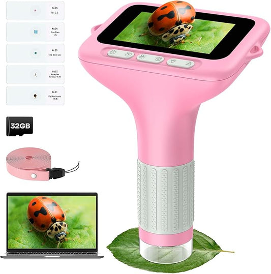 3" Screen Digital Microscope for Kids: 1000X Rechargeable Mini Pocket Portable Miniscope Magnifying Glass 4K Coin Jewelry Loupe Edu Science STEM Toy Xmas Gift 4-12 Boys Girls-CubbioJoy