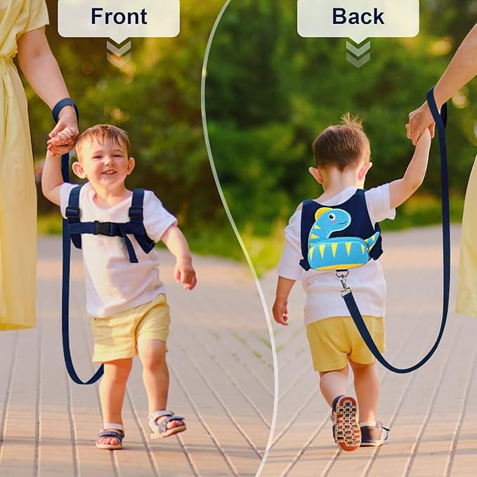 Accmor Toddler Harness with Leash, Cute Dinosaur Kids Leashes + Anti Lost Wrist Link, Children Walking Harnesses Tether Restraint Belt, Keep Child Close Hand Strap for Baby Boys Girls Outdoor Travel-CubbioJoy