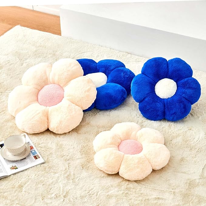 Beige Flower Pillow, Cute Decorative Flower Shaped Throw Pillow with Faux Rabbit Fur, 14.9" Soft Flower Plush Throw Pillow Floor Pillows Room Décor for Bedroom Living Room-CubbioJoy