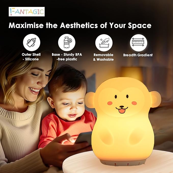 Combined Bluetooth Speaker & Nightlight With 9 Color Emissions, Child Friendly Silicone & BPA Free, USB Recharging, Receives Audio From Computer, Phone Or Tablet, and includes Remote Control (Monkey)-CubbioJoy