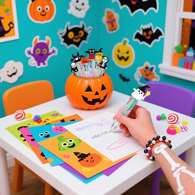 30Pcs Mini Multicolor Pens in One 4-in-1 Cute Pens Bulk for Kids, Ballpoint Pen for Birthdays and Children's Parties, Fun Gifts Assorted Ink Kawaii Pen(Halloween)-CubbioJoy