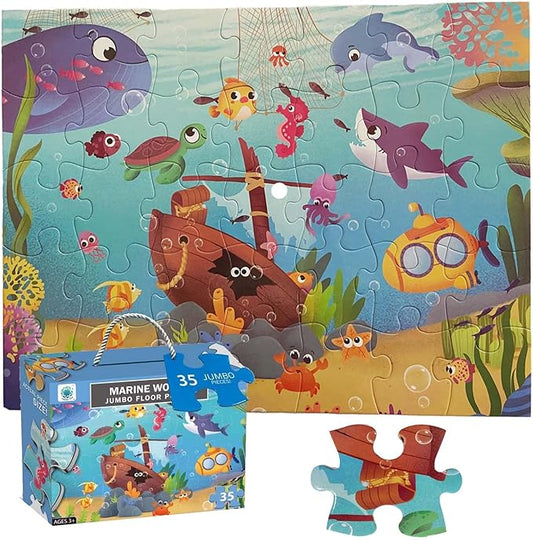 Jumbo Floor Puzzle for Kids, Large Jigsaw Puzzles 35 Piece for Kids Ages 3-5,Preschool Learning & Education Toys, Gifts for 4-8 Year Old Boys and Girls (Marine Animals 2)-CubbioJoy