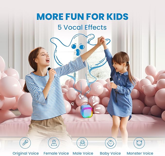 IROO Mini Karaoke Machine for Kids, 2025 TOP Toys Birthday Gifts Ideas for Girls Ages 4, 5, 6, 7, 8, 9, 10, 12+ Years Old, Portable MP3 Player with 2 Wireless Mics for Party-CubbioJoy