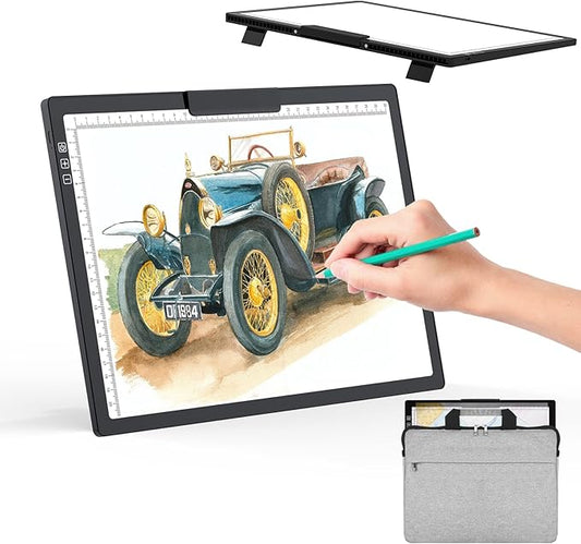 A4 Led Tracing Light Box with Carry Bag Built-in Stand,Ultra-Thin Light Pad Powered by 1500mAh Lithium Battery for Cricut Vinyl, Weeding Tool, Drawing Crafting Box/Board for Tracing, Sketching & HTV-CubbioJoy