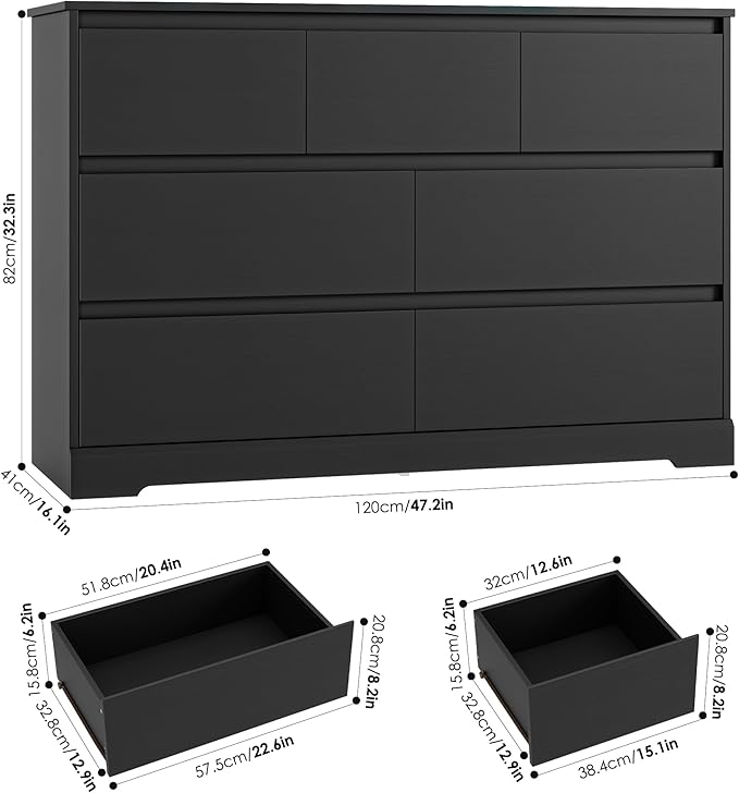 Dresser for Bedroom, Modern Black Dresser, Wood Chest of Drawers Nursery Dressers, with Storage, 7 Drawer Double with Handle Free, Large Storage Organizer for Living Room,White-CubbioJoy