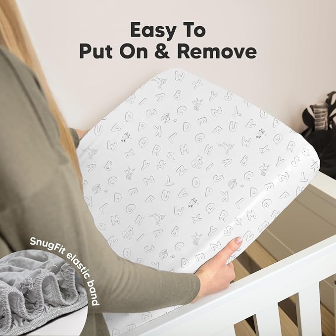 KeaBabies 2-Pack Organic Crib Sheets for Boys, Girls - 52x28 Fitted Crib Mattress Sheet Neutral, Breathable Jersey Cotton Cover for Baby Bed, Toddler Mattress, Soft & Cute Prints (ABC Land Cloud)-CubbioJoy