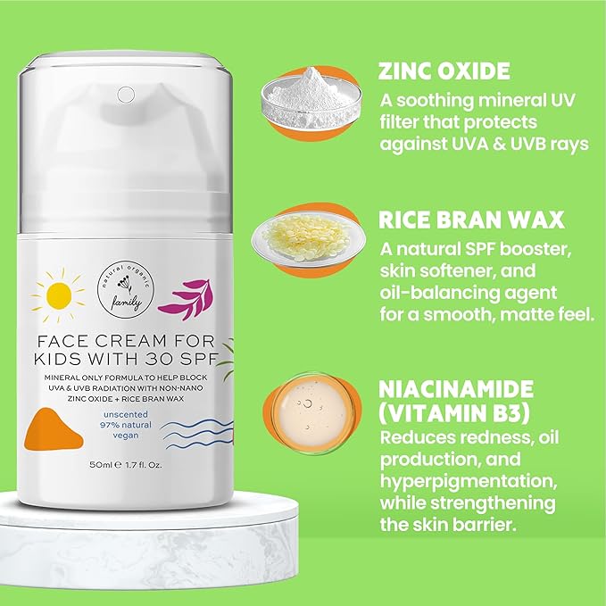Kid Face Sunscreen Moisturizer with SPF – SPF 30 Mineral Face Sunscreen – Lightweight, Non-Greasy, Reef-Safe with Zinc Oxide & Niacinamide – Broad-Spectrum UV Protection – Daily Moisturizer for Kids-CubbioJoy