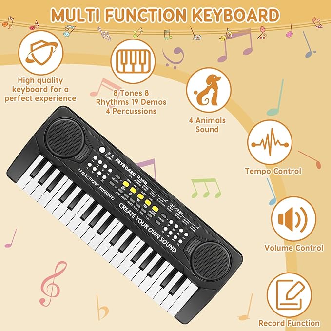 Kid Keyboard Piano - 37 Keys Piano Toys for Kids Beginners Electronic Pianos with Microphone Educational Musical Toy for 3 4 5 6 7 8 Year Old Boys Girls Gift-CubbioJoy