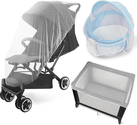 2 Pack Baby Mosquito Net for Stroller, Playard & Bassinet, Reusable Bug Net for Cradles, Carrier, Pack and Plays and Portable Mini Crib, Baby Playpen Mosquito Net Cover, White-CubbioJoy
