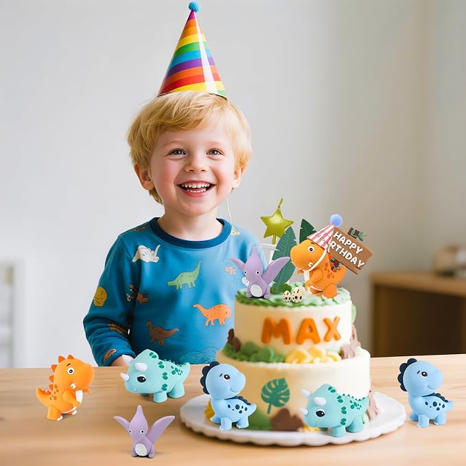 20pcs Dinosaur Cake Topper Set with Dinosaur Eggs - Reusable Dinosaur Cake Decorations，Dinosaur Birthday Decorations for Boys & Girls (Dinosaur Cupcake Toppers, Happy Birthday Cake Accessories)-CubbioJoy