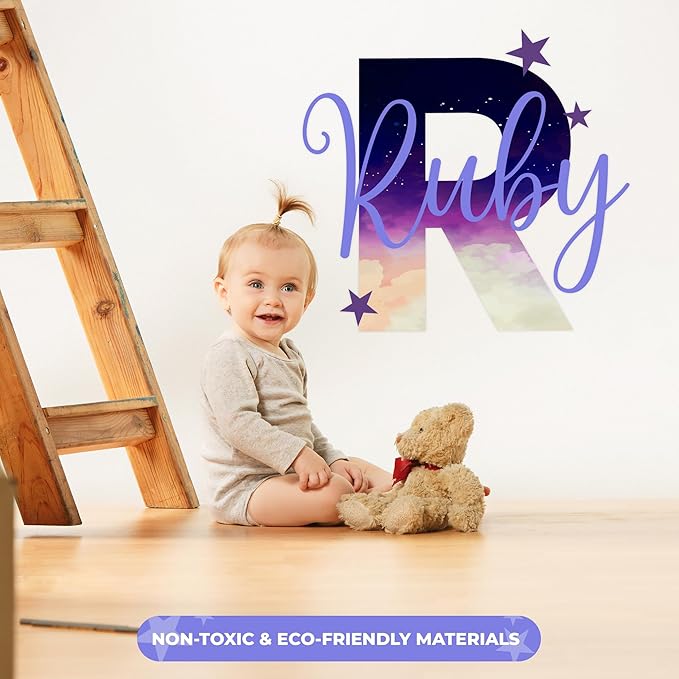 Custom Stickers Name Wall Decor I Personalized Name Sign for Room Decor | Multiple Custom Name & Initial I Decal for Baby Girl Nursery Decor I Nursery Wall Decal for Baby (B. Night Sky)-CubbioJoy