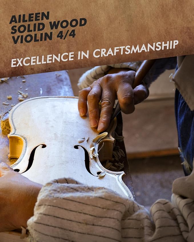 Aileen Solid Wood Violin 4/4 Full Size for Adults and Kids Age 12+, Fiddle Set for Beginners Student, Professional Violin Starter Kit with 12 Accessories (Selected European Solid Spruce and Maple)-CubbioJoy