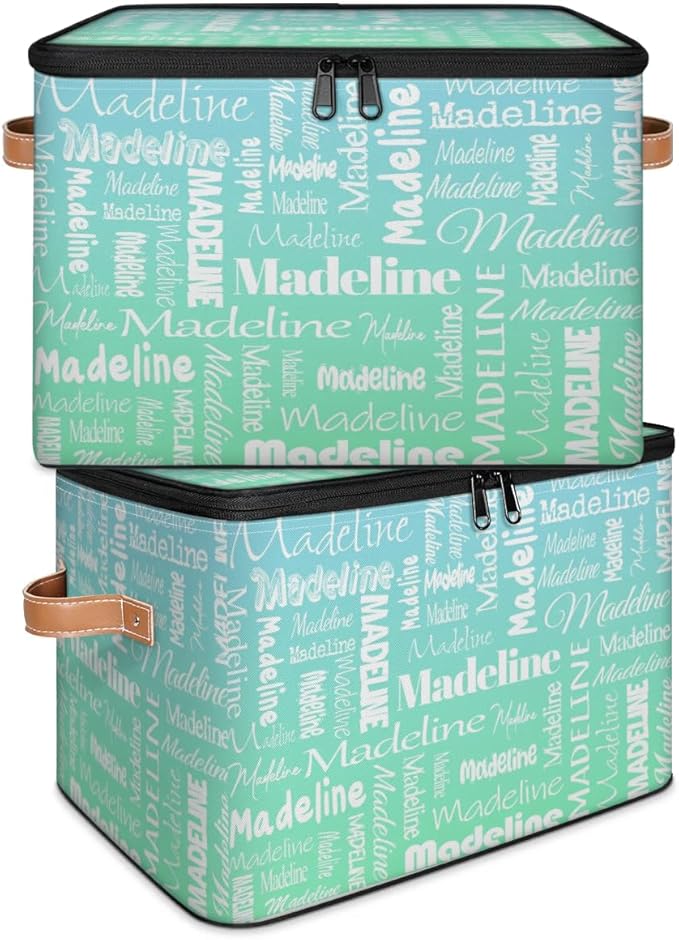 Custom Storage Basket with Name, Personalized Storage Bins with Zipper Lid, Foldable Fabric Storage Box Large capacity with Handle Bright Green Blue-CubbioJoy