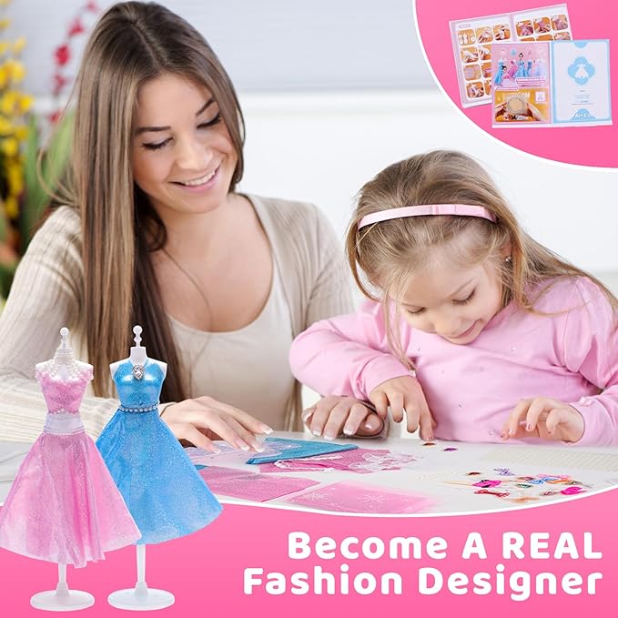 AHCo. Fashion Designer Kit with 5 Mannequins & 2 Extra Poseable Dolls, Sewing & Arts Crafts Kit for Girls Ages 5 6 7 8-12, Creative Birthday Gift for Kids-CubbioJoy