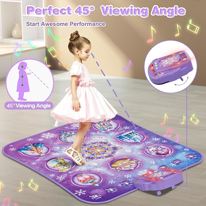 Dance Mat for 3-12 Year Old Girls, Frozen Dance Pad with Wireless Bluetooth, Purple Electronic Music Princess Toys Birthday for Kids and Toddlers Ages 3 4 5 6 7 8 9 10 +-CubbioJoy