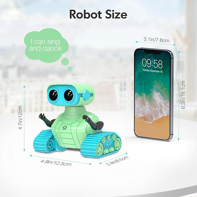 ALLCELE Robot Toys, Rechargeable RC Robots for Kids Boys, Remote Control Toy with Music and LED Eyes, Ideal Gift for Children-Green Blue-CubbioJoy
