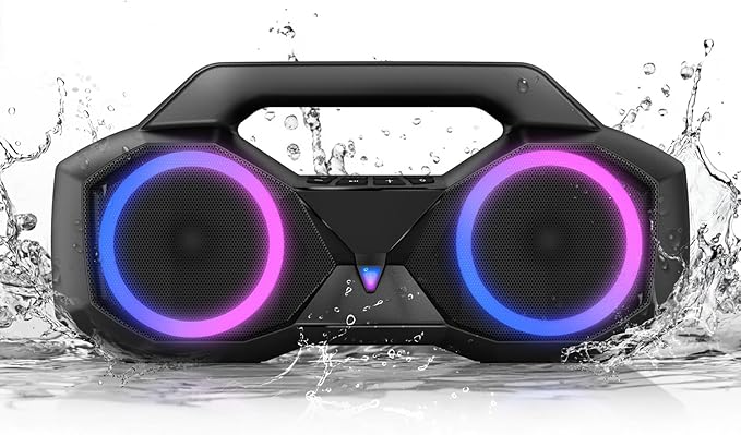 Bluetooth Speaker 80W(Peak)Loud with Bass, 20H Playtime, IPX7 Waterproof, RGB Lights, TWS, Large Portable Wireless Speakers for Outdoor, Home, Party, Pool, Beach, Tailgating, Gym, Work, Gifts (Black)-CubbioJoy