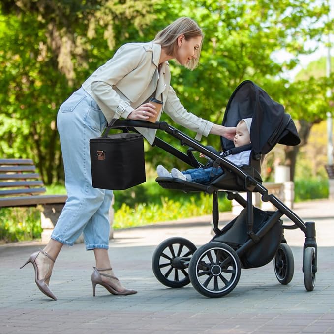 Accmor Breastmilk Cooler Bag with Ice Pack, Baby Bottle Cooler Bags, Insulated Bottle Cooler Tote Bags On The Go, Fits 6 Large 9oz Bottles, for Nursing Mom Daycare Travel, Black-CubbioJoy