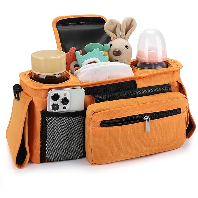 Accmor Universal Stroller Organizer with Insulated Cup Holder Detachable Phone Bag and Shoulder Strap,Stroller Bag Caddy Organizer Fits for Uppababy, Baby Jogger, Britax Strollers-CubbioJoy