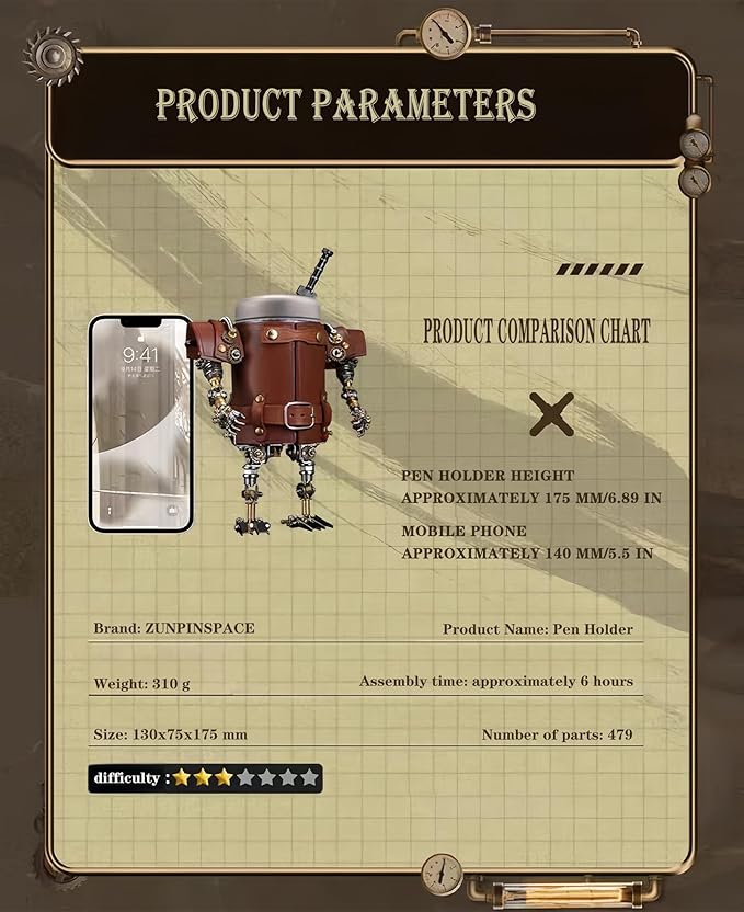 Adult 3D Metal Puzzle, Steampunk Style Pen Holder Metal Model Set, 3D Metal Puzzle Mechanical Pen Holder Building Blocks, DIY Mechanical Model Set, a high-end Gift for Men-CubbioJoy