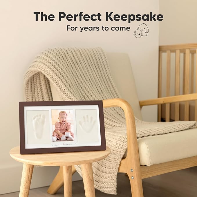 Baby Hand and Footprint Kit - Clay Handprint Keepsake Frame, Newborn Nursery Picture Frame, Personalized New Mom Gifts for Baby Shower & Registry (Cedar)-CubbioJoy