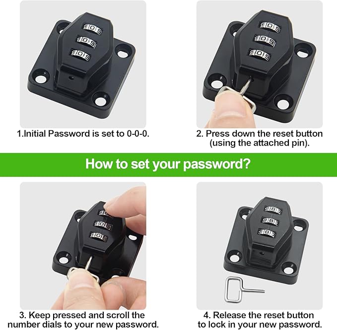 1 Pack Password Rotary Hasp Locks, Collapsible Solid 304 Stainless Steel File Cabinet Lock Desk Drawer Lock, for 90 Degree and 180 Degree Drawers, Dabinets, Doors, Flip Barn Door, Outdoor (Black)-CubbioJoy
