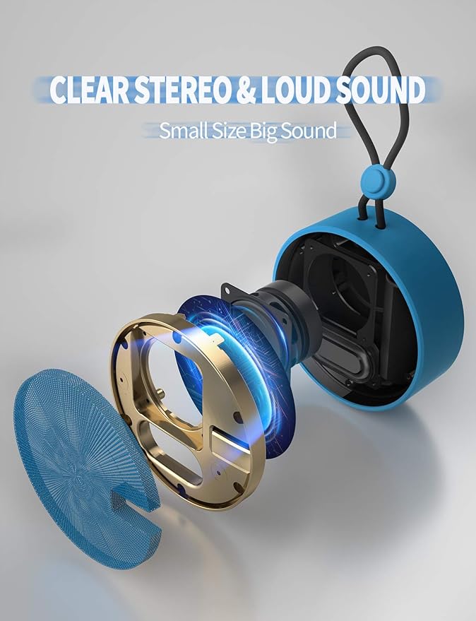 INSMY C12 IPX7 Waterproof Shower Bluetooth Speaker, Portable Small Speaker, Speakers Bluetooth Wireless Loud Clear Sound Support TF CSuard ction Cup for Outdoor Kayak Canoe Beach Gift (Navy)-CubbioJoy