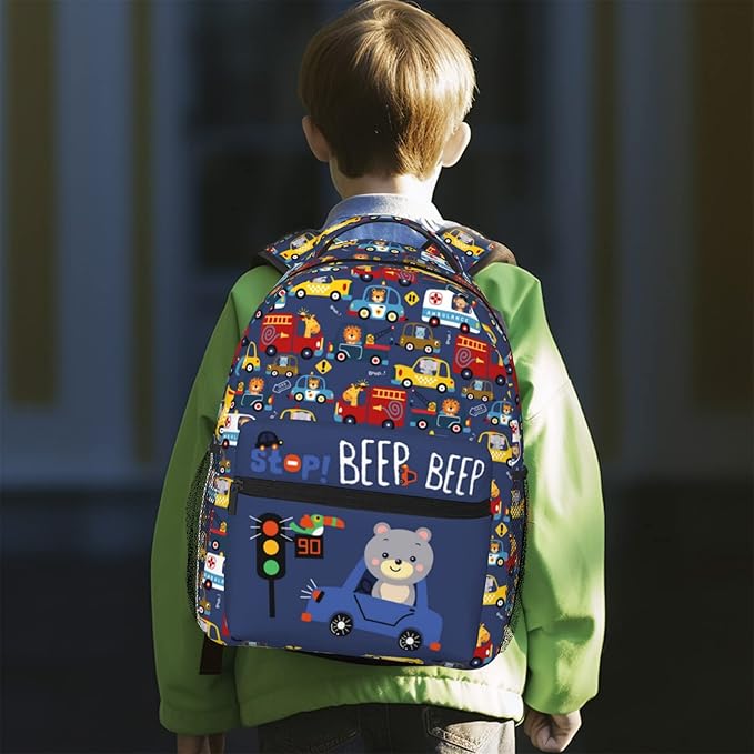 Cartoon Car Animal Backpack For Kids School Boys Girls, Bear & Traffic Light Design, Lightweight Waterproof Ergonomic Backpack For Age 3-5 5-7 7-9 9-12 School Book Bag Daypack Outdoor Play-CubbioJoy