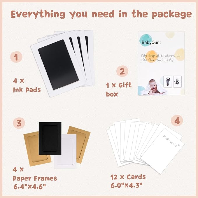 Inkless Baby Hand and Footprint Kit,Clean-Touch Ink Pad Kit,Safe No Mess Printing Infant Hand Foot Stamp,4 Pack Newborn Inkless Print Pads Best Keepsake or Gifts for Family-CubbioJoy