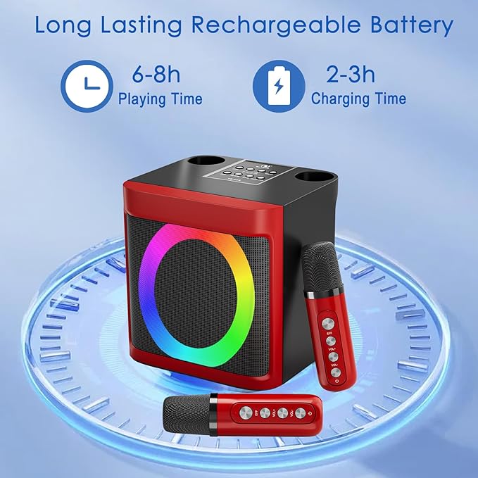 Karaoke Machine for Kids Adults - Portable Bluetooth Speaker with 2 Wireless Microphones, Singing Machine for Party, Birthday Gifts for Girls Boys Ages 4, 5, 6, 7, 8,9,10,11, 12+ Years Old-CubbioJoy