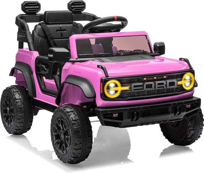 12V Electric Ride on Toys for Toddler, Ford Bronco Raptor Kids Ride on Car with Remote Control, 12 Volt Battery Powered Cars for Children with Smooth Start, Bluetooth (12V, Pink)-CubbioJoy