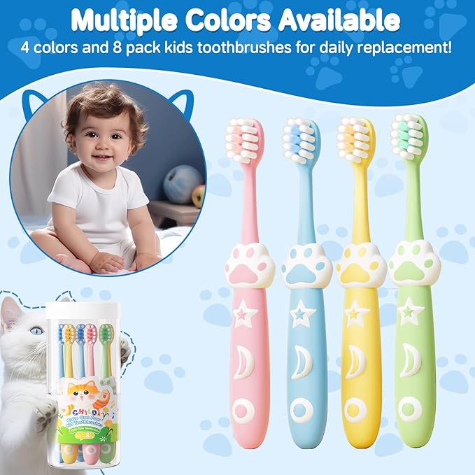 8 Pack Kids Toothbrushes Extra Soft Toddler Toothbrush 2-8 Years Children Manual Toothbrushes for Clean Teeth Cute Kid Toothbrushes Make Your Toddler Love Brushing Teeth-CubbioJoy