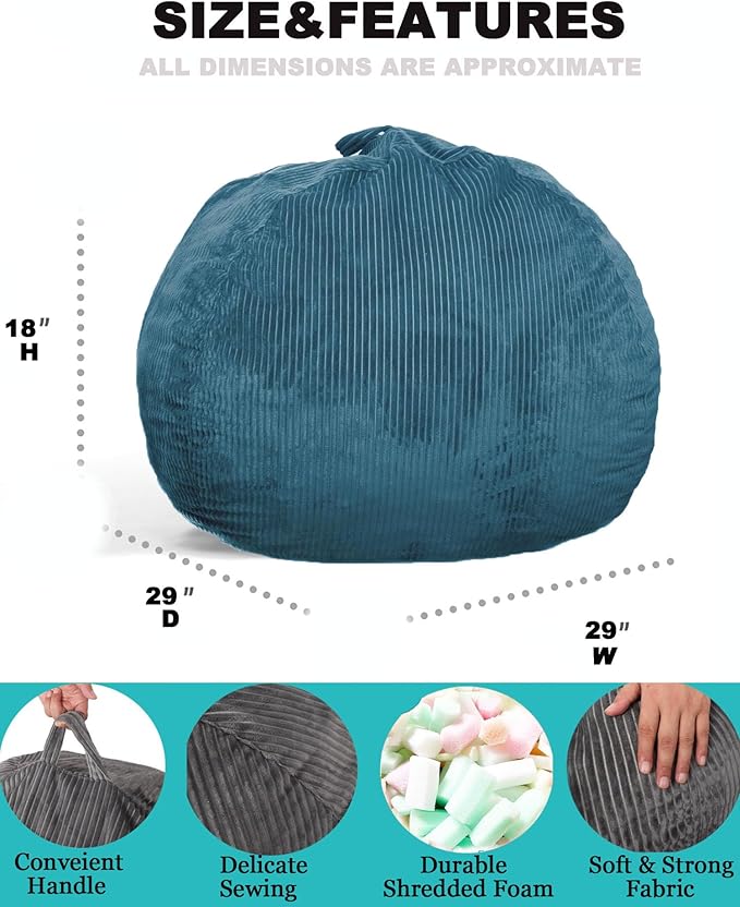 2 Pcs Classic Bean Bag Chair, with Faux Rabbit Fur Cover for Teens and Kids, Memory Foam Bean Bag Chairs, Ultra Soft Faux Fur Fabric, 2.5 feet Round Fluffy Bean Bag Sofa-CubbioJoy