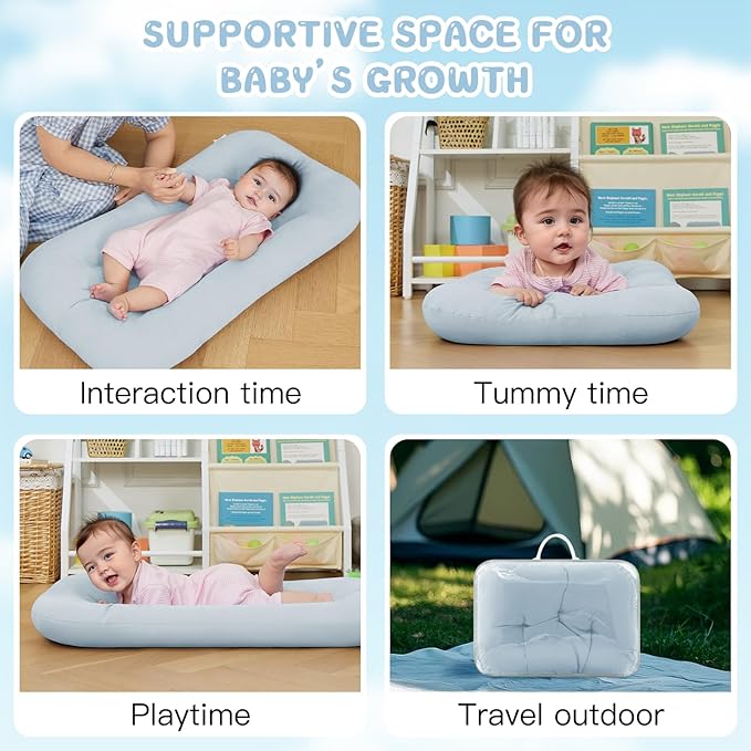 Baby Lounger for Newborn, Bionic Design Baby Lounger, Soft Organic Cotton Breathable Lounger for Infants 0-18 Months (Grayinsh Blue)-CubbioJoy
