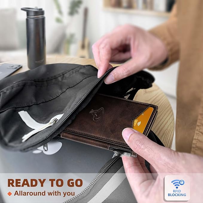 BULLIANT Men Wallet,Money Clip Wallet Slim For Gift Men 9Cards-Metal Credit Card Case in Magnetic Leather Flip-CubbioJoy