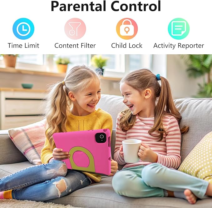 JREN Kids Table 10.1" ｜Android 14 Tablet for Kids｜64GB Storage｜Octa-Core｜WiFi ｜Cameras｜Parental Control｜Kids Content｜Case Included Great Gift for Children Ages 3-12 Years Old Pink-CubbioJoy