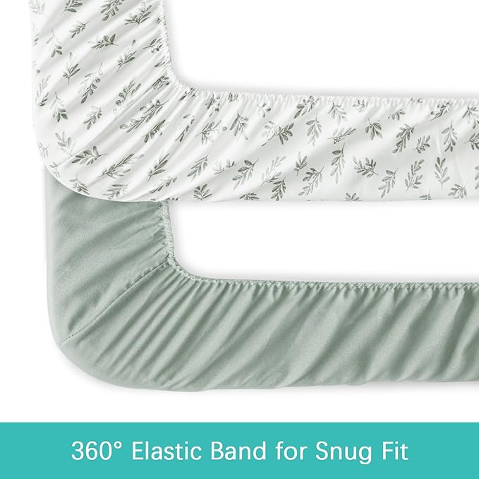 Crib Sheets 4 Pack for Baby Boys & Girls, Neutral Crib Sheet Fitted 52'' x 28'' for Standard Crib & Toddler Mattress, Ultra Soft Material Baby Sheet, Aqua Leaf-CubbioJoy