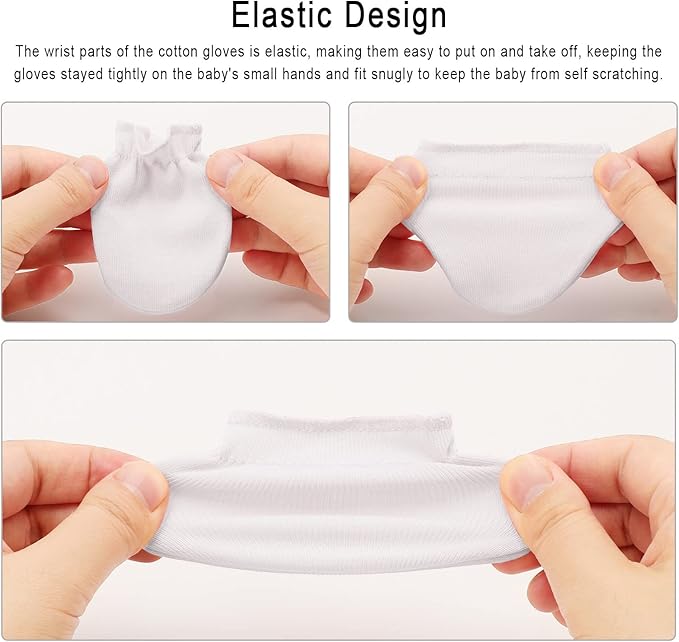 BQUBO Newborn Infant Toddler Mittens No Scratch Cotton Elastic Wrist Gloves Hypoallergenic for 0-6 Months Baby Boys Girls-CubbioJoy
