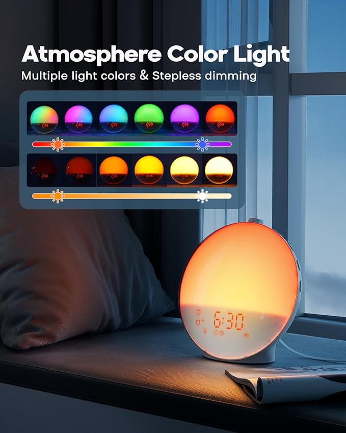 Dekala Sunrise Alarm Clock, Wake Up Light, Smart APP Control, Sundown Sleep Sound Machine, Dual Alarms, FM Radio, Natural Alarm Sounds, Alarm Clock for Heavy Sleepers Kids Adults, Ideal Gift-CubbioJoy