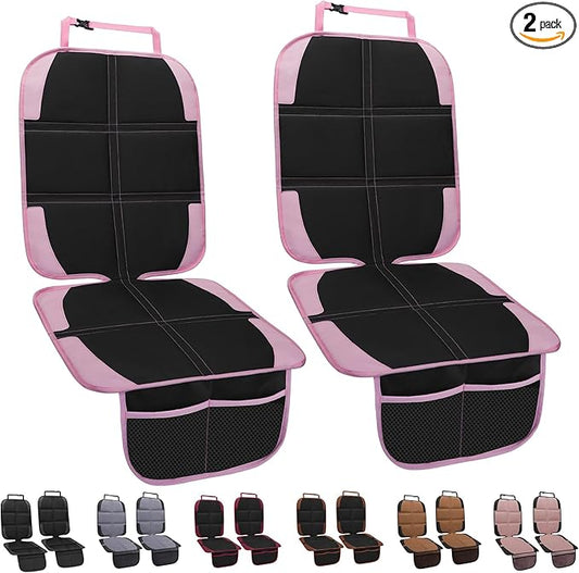 Child Car Seat Protector, 2 Pack with Mesh Pockets & Non-Slip Backing, 600D Durable (Pink, Standard)-CubbioJoy