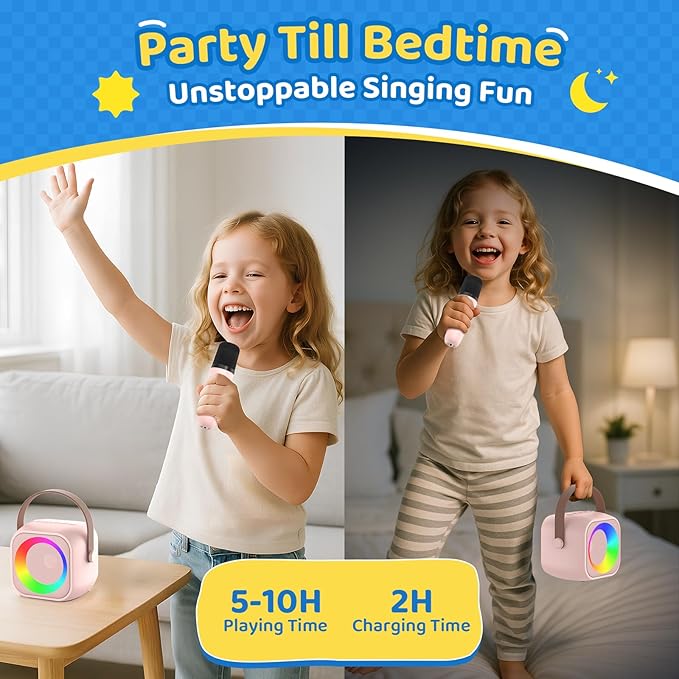 Karaoke Machine for Kids, Toys for 3-12 Years Old Girls Gifts, Kids Karaoke Microphone Machine Toy, Best Fun Christmas Birthday Gifts for 5 6 7 8 9 10 11 Years Teens Girl Boys Pink 2 Mic-CubbioJoy