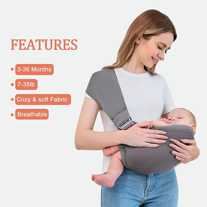 Baby Sling Carrier,Baby Carrier Newborn to Toddler,Toddler Carrier,Portable Lightweight & Spreadable Shoulder Straps (Dark Grey)-CubbioJoy