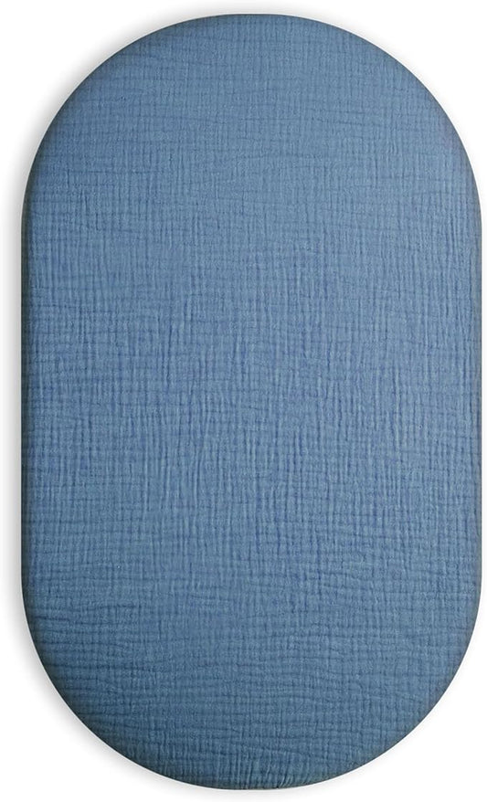 Bassinet Sheet for Baby Boy and Girl, Fitted Sheets for Rectangle, Oval, Hourglass Bassinet Mattress, Muslin Moses Basket Sheets with Neutral Style (Blue)-CubbioJoy
