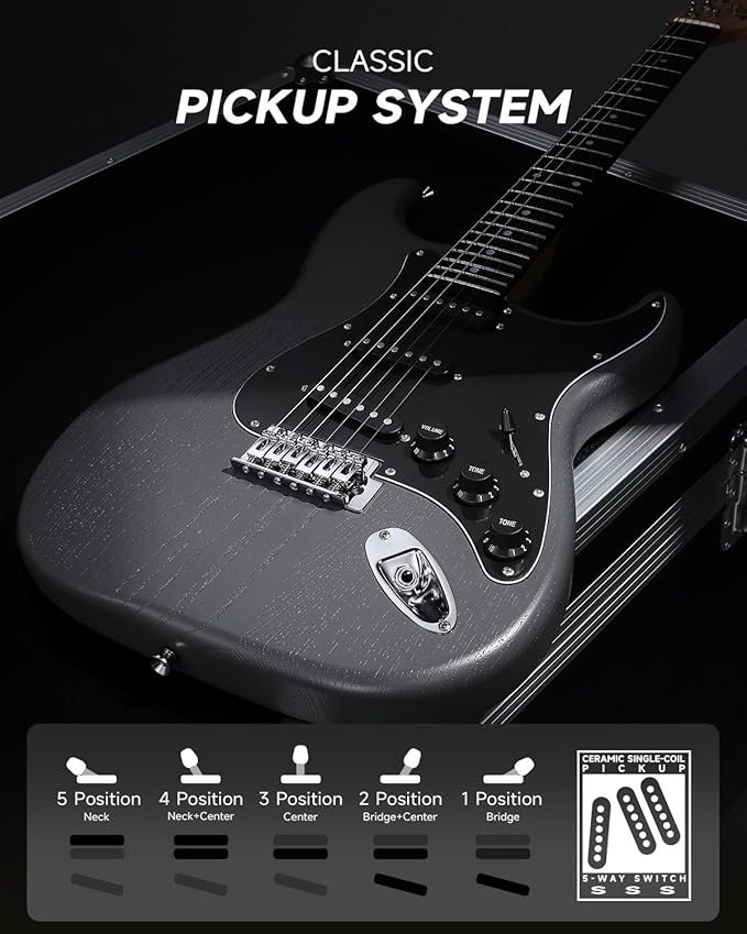 DONNER DST-80 Electric Guitar 39” Beginner Electric Guitar Kit with Amp, Classic SSS Pickup Complete with Gig Bag, Tuner, Capo, Strap, Picks, and Free Online Lessons-CubbioJoy