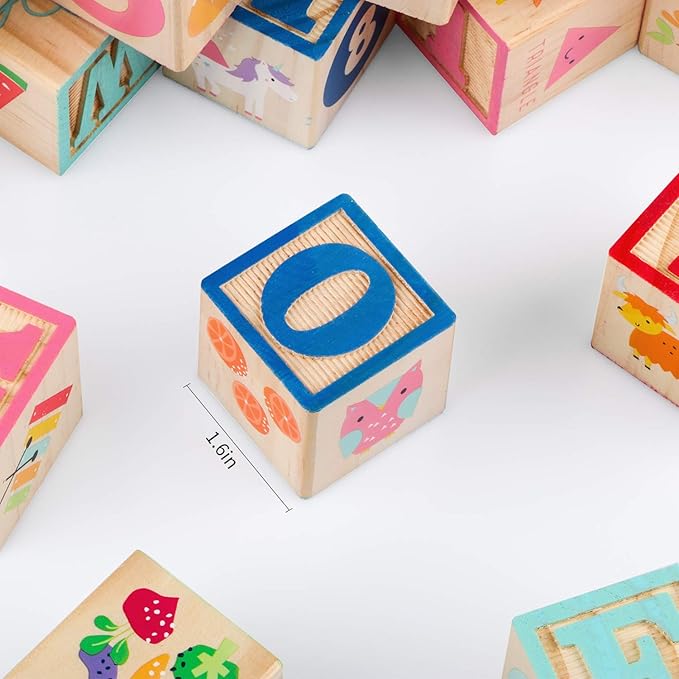 Joqutoys ABC Wooden Building Blocks for Toddlers 1-3 Large, 26 PCS Alphabet & Number Stacking Blocks, Educational Learning Toys for Boys Girls Kids Gifts 1.65''-CubbioJoy