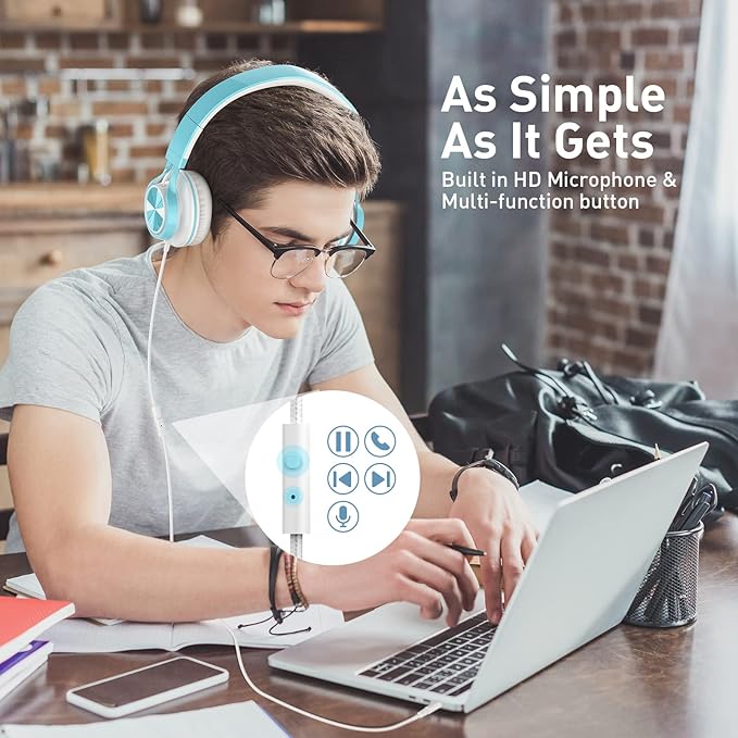 AILIHEN Kids Headphones for School Boys, Headphones with Microphone for Chromebook Laptop Computer Smartphone, 3.5mm Foldable Lightweight Headset for Teen Teenager (Lime Green)-CubbioJoy